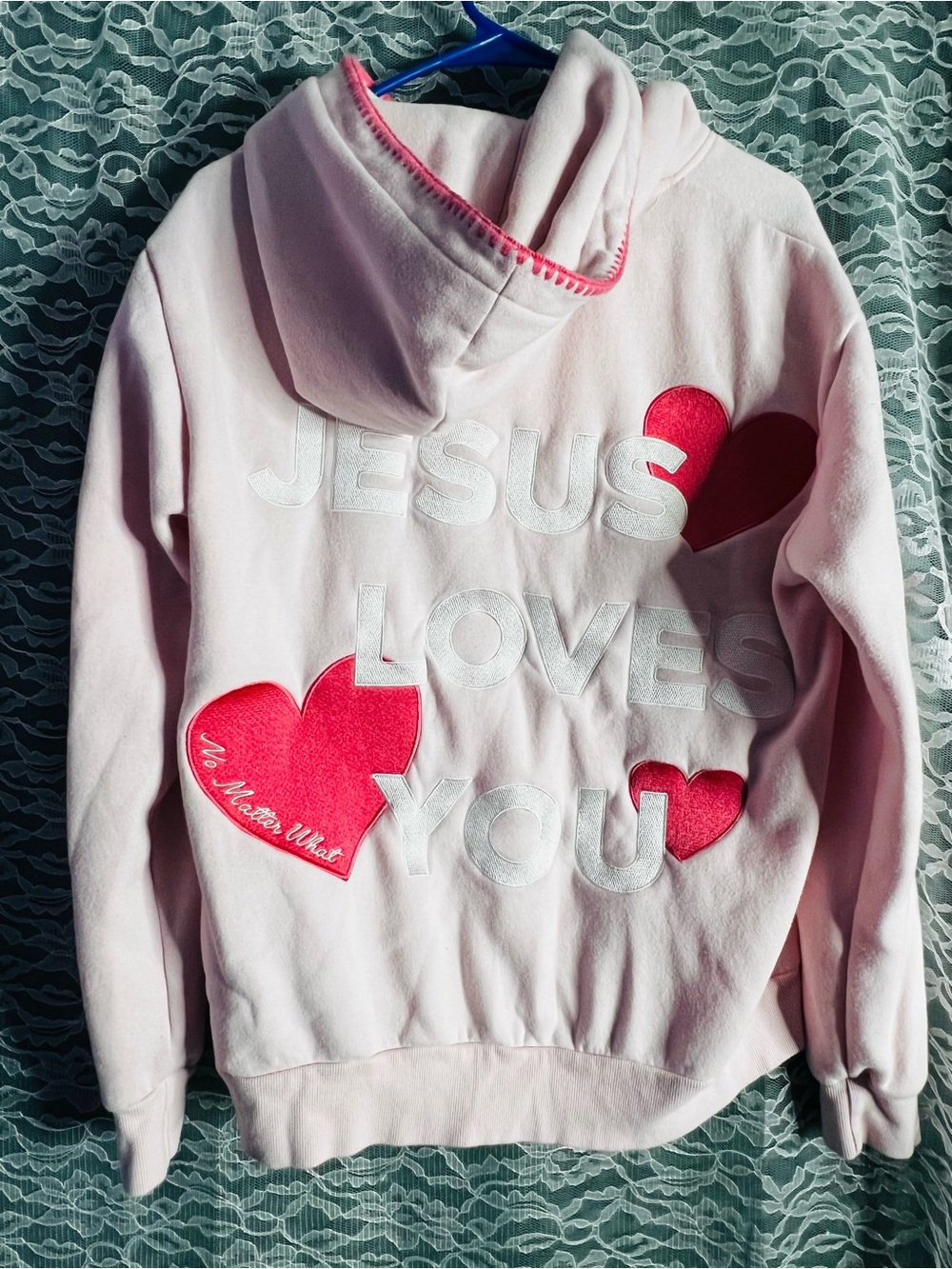 Alar’d State Jesus Loves You Don’t Forget Hearts Pink Hoodie Sweater XS